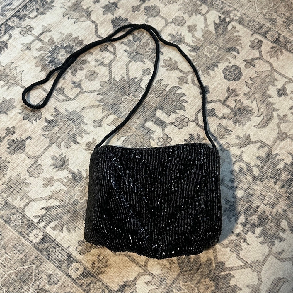 Women's Carla Marchi Black Beaded Shoulder Bag Small Holiday Clearance